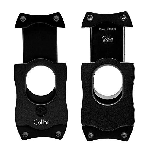 Colibri-Cortapuros de acero inoxidable negro-guillotina resorte- Cigarros de hasta 2,62 cm de diámetro-Corte limitado a 2,5 mm- Diseño ergonómico -Con estuche de regalo. Colibri desde 1928