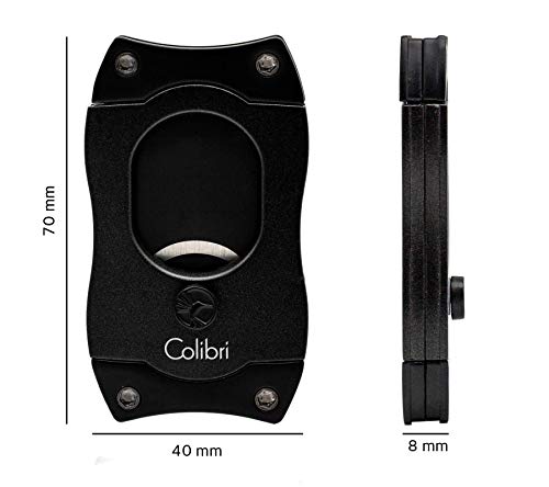 Colibri-Cortapuros de acero inoxidable negro-guillotina resorte- Cigarros de hasta 2,62 cm de diámetro-Corte limitado a 2,5 mm- Diseño ergonómico -Con estuche de regalo. Colibri desde 1928
