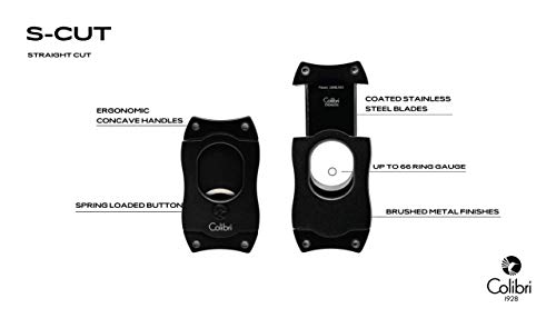 Colibri-Cortapuros de acero inoxidable negro-guillotina resorte- Cigarros de hasta 2,62 cm de diámetro-Corte limitado a 2,5 mm- Diseño ergonómico -Con estuche de regalo. Colibri desde 1928