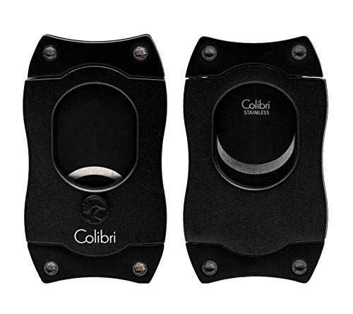 Colibri-Cortapuros de acero inoxidable negro-guillotina resorte- Cigarros de hasta 2,62 cm de diámetro-Corte limitado a 2,5 mm- Diseño ergonómico -Con estuche de regalo. Colibri desde 1928