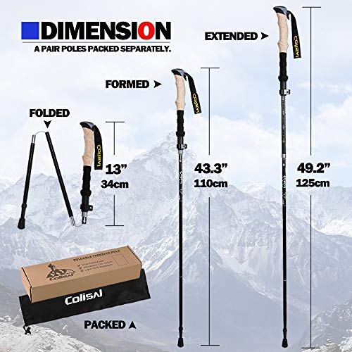 Colisal Bastones de Senderismo Plegables Bastones Trekking Ligeros Bastón Senderismo para Mujer Hombre Bastones Plegables 1 par 125cm Negro