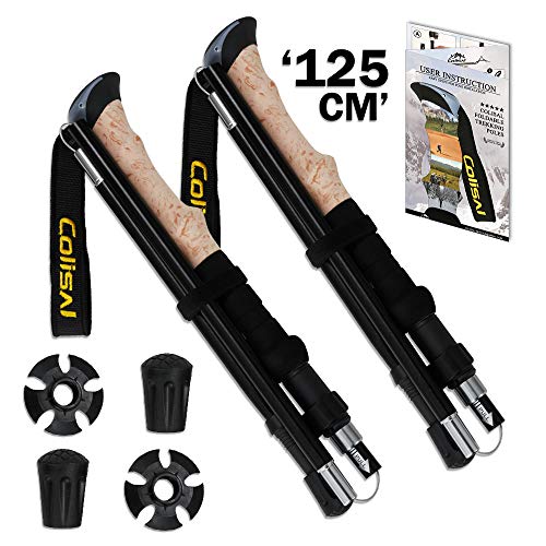 Colisal Bastones de Senderismo Plegables Bastones Trekking Ligeros Bastón Senderismo para Mujer Hombre Bastones Plegables 1 par 125cm Negro