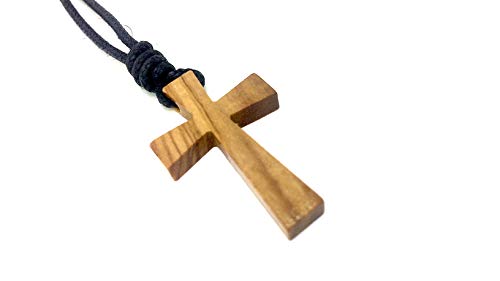 CollCollar de Madera de Olivo Genuino con Cruz Colgante 36 mm Banda Trenzada Longitud Ajustable Hecho a Mano España Mallorca