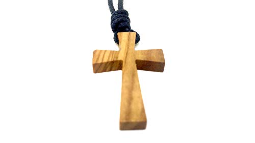 CollCollar de Madera de Olivo Genuino con Cruz Colgante 36 mm Banda Trenzada Longitud Ajustable Hecho a Mano España Mallorca