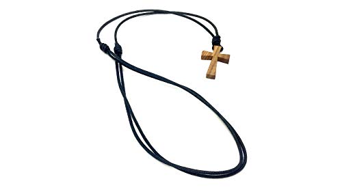 CollCollar de Madera de Olivo Genuino con Cruz Colgante 36 mm Banda Trenzada Longitud Ajustable Hecho a Mano España Mallorca