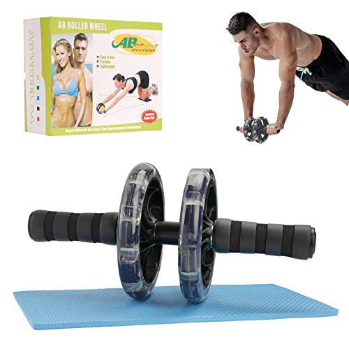 colmanda Abdominales Rueda, AB Roller, Doble Rueda Abdominal, Fortalecer Musculatura Wheel, Abdominals Push Up, Aeróbic Ejercicio, Fitness casa Roller, con Alfombrilla, con Manijas Espuma (negro2)