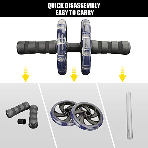 colmanda Abdominales Rueda, AB Roller, Doble Rueda Abdominal, Fortalecer Musculatura Wheel, Abdominals Push Up, Aeróbic Ejercicio, Fitness casa Roller, con Alfombrilla, con Manijas Espuma (negro2)