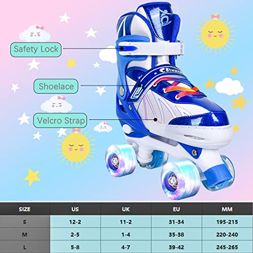 Colmanda Patines Roller, Patines 4 Ruedas Ajustables, Patines Niñas Niños, Patines de Ruedas para Adolescentes, Principiantes, 3 Tamaños (Azul Blanco, S(31-34))