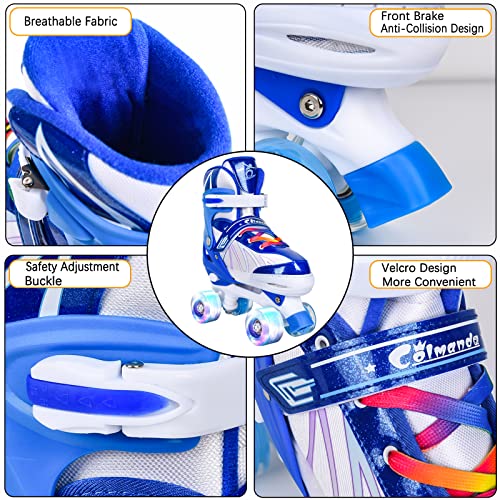 Colmanda Patines Roller, Patines 4 Ruedas Ajustables, Patines Niñas Niños, Patines de Ruedas para Adolescentes, Principiantes, 3 Tamaños (Azul Blanco, S(31-34))