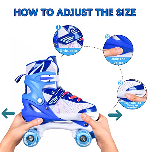 Colmanda Patines Roller, Patines 4 Ruedas Ajustables, Patines Niñas Niños, Patines de Ruedas para Adolescentes, Principiantes, 3 Tamaños (Azul Blanco, S(31-34))