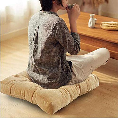 Color Sólido Pana Cojín Del Asiento,Grande Cuadrado Cojin Zafu Meditación,Espesar Copetudo Tatami Cojín De Suelo Almohada,Algodón Asiento Cojín De Silla Puf Para Los Niños Al Aire -Amarillo 55x55cm(22