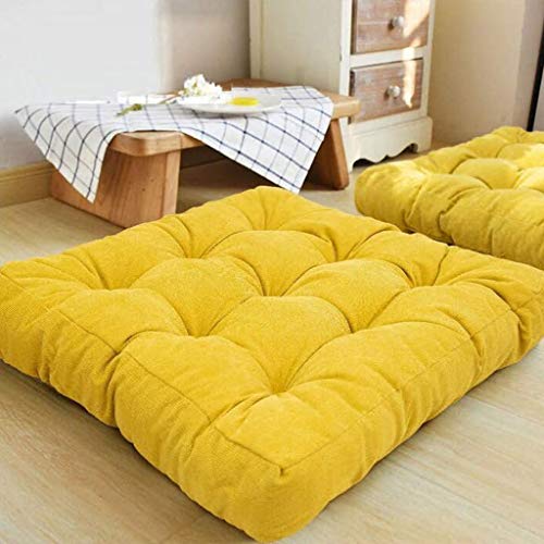 Color Sólido Pana Cojín Del Asiento,Grande Cuadrado Cojin Zafu Meditación,Espesar Copetudo Tatami Cojín De Suelo Almohada,Algodón Asiento Cojín De Silla Puf Para Los Niños Al Aire -Amarillo 55x55cm(22