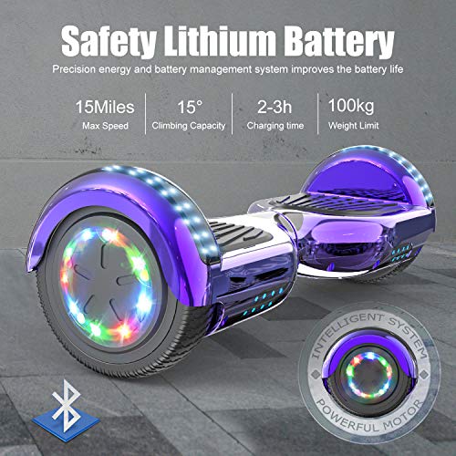 COLORWAY Hoverboard Patinete Eléctrico Auto Equilibrio Hover Scooter Board 6.5 Pulgadas con Fuerte Dual Motor y LED E-Skateboard … (Violeta)