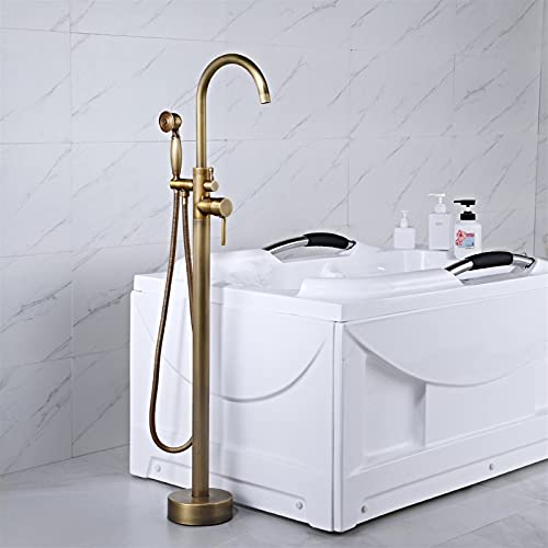 Columna ducha estilo europeo Grifo de bañera independiente de suelo Todo el cabezal de ducha vertical lateral de la bañera retro de cobre Cabezal de ducha (Color : Brass)