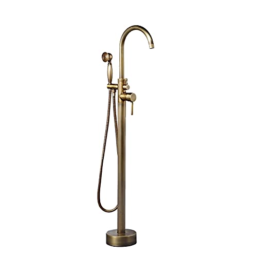 Columna ducha estilo europeo Grifo de bañera independiente de suelo Todo el cabezal de ducha vertical lateral de la bañera retro de cobre Cabezal de ducha (Color : Brass)