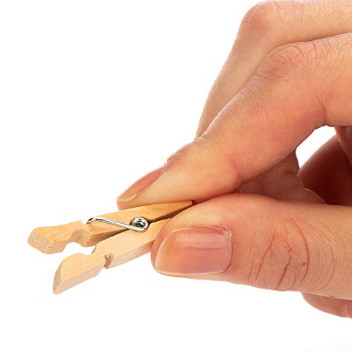 com-four® 120x Mini Pinzas y Cuerda de Yute de 50 m - Pinzas de Madera para Decorar fotografías, collages y más (120 Piezas - Natural)