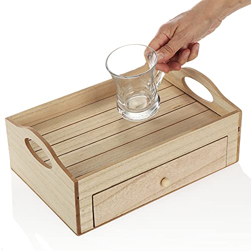 com-four® Bandeja rústica para Servir el té - Bandeja con Caja para Guardar el té - Caja de té de Estilo rústico con 7 Compartimentos - Caja de té con cajón (Madera - Beige)