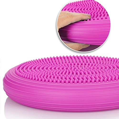 com-four® Cojín de Equilibrio - cojín Inflable de Bolas - cojín móvil con Ø 33 cm - cojín de Equilibrio para Fitness, Deportes de rehabilitación, Ejercicios de Equilibrio (Rosado)