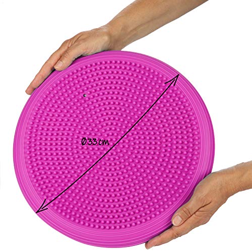 com-four® Cojín de Equilibrio - cojín Inflable de Bolas - cojín móvil con Ø 33 cm - cojín de Equilibrio para Fitness, Deportes de rehabilitación, Ejercicios de Equilibrio (Rosado)