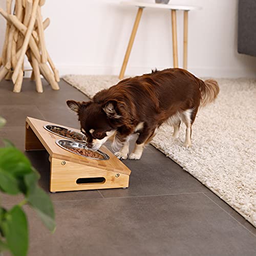 Comedero Elevado para Perros con Soporte de bambú Plataforma de alimentación para Perros Barra de alimentación para Mascotas comedero y Bebedero con Soporte Elevado Barra para Perros