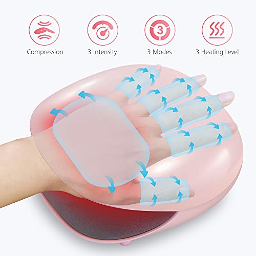 Comfier Masajeador de mano recargable con calor, masajeador de dedos con 3 niveles de compresión y calefacción, masajeador de mano para palma, túnel carpiano, regalo ideal para mujeres o hombres