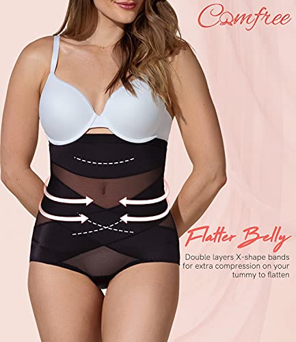 COMFREE Braguitas Moldeadoras Braga Faja Reductora Shapewear Vientre Plano Lencería Reductora de Cintura Sin Costura Gluteos para Mujer Diseño de Malla XL Negro