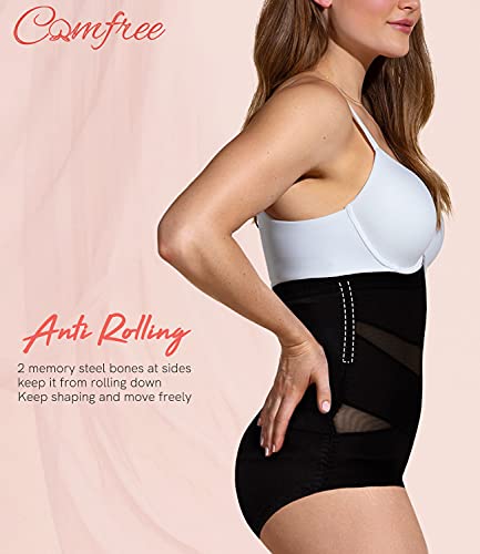 COMFREE Braguitas Moldeadoras Braga Faja Reductora Shapewear Vientre Plano Lencería Reductora de Cintura Sin Costura Gluteos para Mujer Diseño de Malla XL Negro