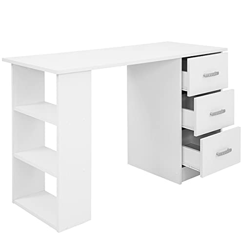 COMIFORT Escritorio Blanco Ordenador Pequeño | Cajones y Estantes, Mesa de Oficina Escritorios Juveniles para el Ordenador o Mesa de Despacho, Escritorio de Color Blanco
