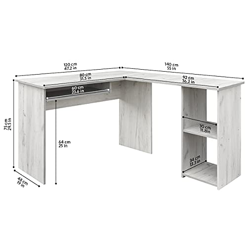 COMIFORT Escritorio Forma L - Mesa de Estudio Esquinera con Estantería de Estructura Firme, Moderna y Minimalista con 2 Baldas Espaciosas y de Gran Capacidad. Escritorio en L - Serpis Kraft