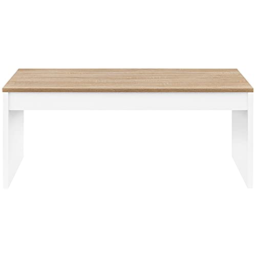 COMIFORT Mesa Centro Elevable - Mesa Salón Funcional con Gran Almacenaje, Moderna, Elegante, Muy Resistente, 2 Patas, Color Blanco y Roble