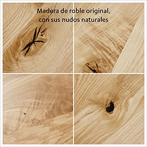 COMIFORT Mesa de Comedor - Mueble para Salon Oficina Despacho Robusto y Moderno de Roble Macizo Color Dorado con Lado Ondulado, Patas de Acero U-Forma Blancas (140x90 cm)