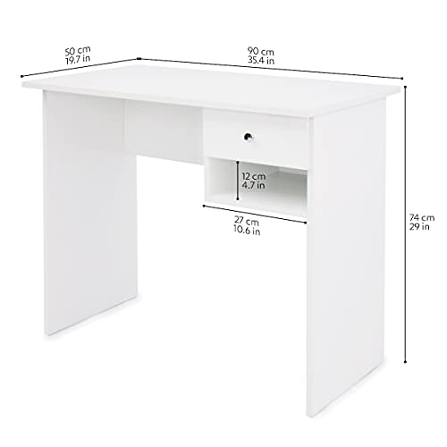 COMIFORT Mesa de Estudio – Escritorio Robusto, Práctico de Estilo Moderno y Minimalista, Gran Capacidad de Almacenaje, 1 Cajón y 1 Estante, Color Blanco