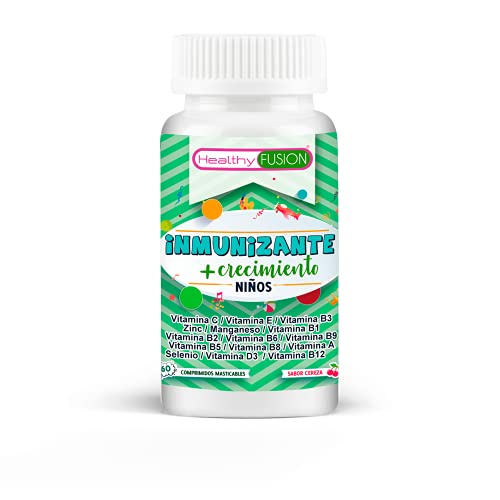 Completo complejo multivitamínico para niños | Favorece el crecimiento y refuerza su sistema inmunológico | Proteja a su hijo de gripes, resfriados e infecciones | 60 masticables sabor cereza