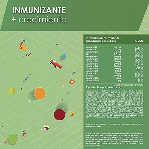 Completo complejo multivitamínico para niños | Favorece el crecimiento y refuerza su sistema inmunológico | Proteja a su hijo de gripes, resfriados e infecciones | 60 masticables sabor cereza