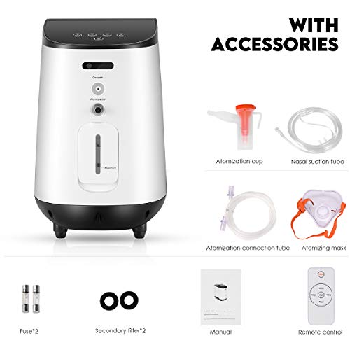 Concentrador de oxígeno portátil, Kacsoo 1-7L / min máquina de oxígeno Inteligente ajustable de aire 90% de alta pureza para uso doméstico y de viaje