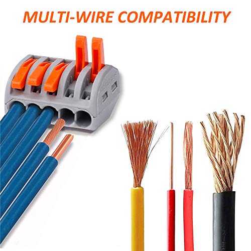 Conectores Eléctricos Rapidos Estancos Palanca Tuerca Cable Conector Kit 2/3/5 Puerto Conectores de Cable Compactos 60 Pcs