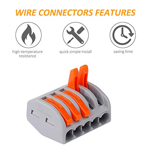 Conectores Eléctricos Rapidos Estancos Palanca Tuerca Cable Conector Kit 2/3/5 Puerto Conectores de Cable Compactos 60 Pcs