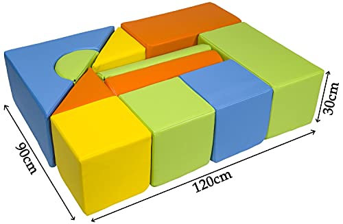 Conjunto de 11 bloques de espuma para el juego, guarderías, salas de juego (Color amarillo,verde,naranja,azul claro)