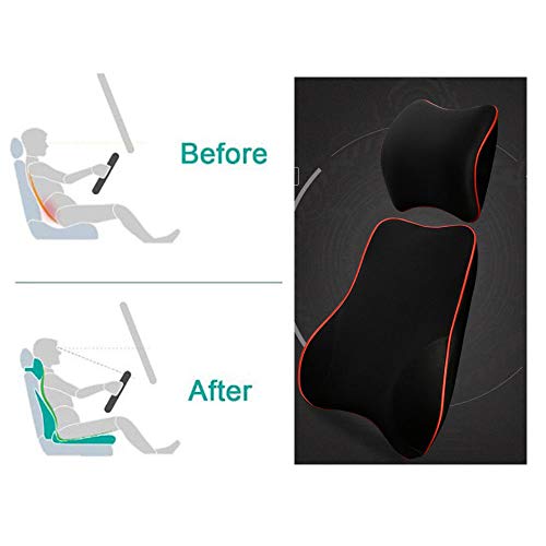 CONRAL Almohada y Soporte Lumbar de Soporte Cuello Espuma Memoria 2 Piezas para automóviles, diseño ergonómico, Desplazamiento, Alivio presión, Alivio Espalda, para Silla Oficina, Silla Ruedas,Grey