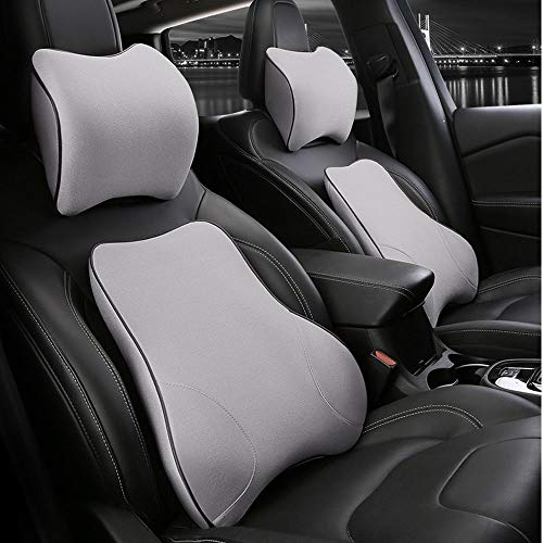 CONRAL Almohada y Soporte Lumbar de Soporte Cuello Espuma Memoria 2 Piezas para automóviles, diseño ergonómico, Desplazamiento, Alivio presión, Alivio Espalda, para Silla Oficina, Silla Ruedas,Grey