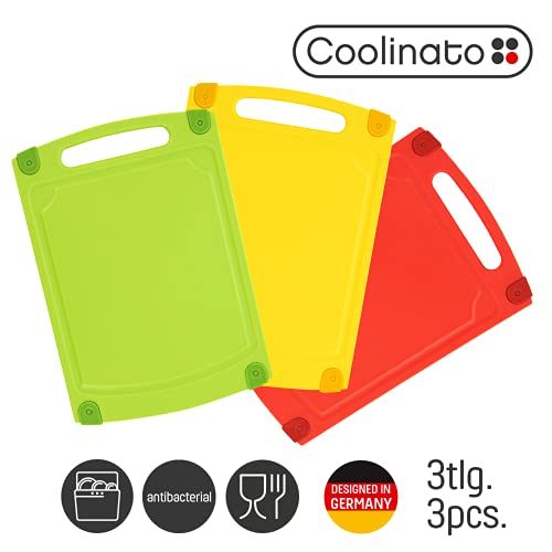 Coolinato Juego de 3 Tablas de Cortar antibacterianas aptas para lavavajillas, surco y Mango, Multicolor, tamaño M 29,2 x 20,3 x 0,78 cm
