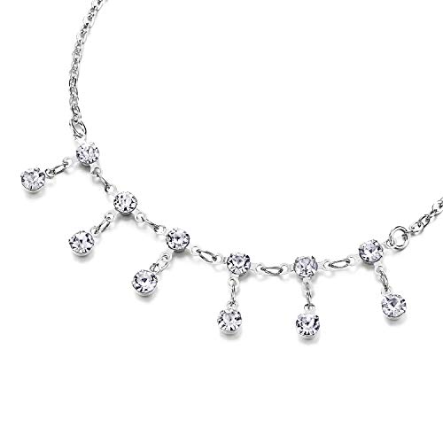 COOLSTEELANDBEYOND Mujer Cadena Enlace Tobillera con Charms, Solitaire Circonio Cúbico Círculo Borla y Cascabel