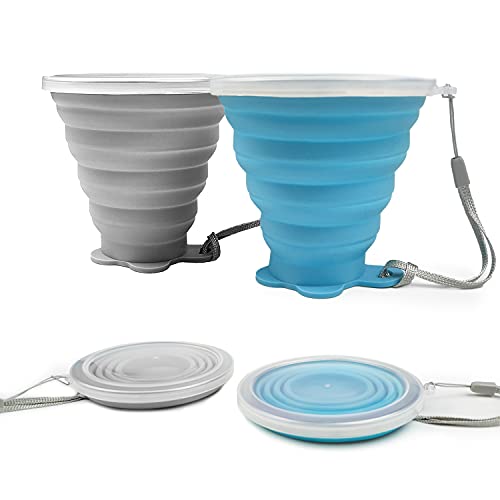 copas de silicona ddLUCK Plegable 2-Pack sin BPA, Viajes Plegado, Plegado Tazas de Plástico de Silicona Junta de la Tapa, de Picnic Portátil Reutilizable, Camping, Caminatas al Aire Libre