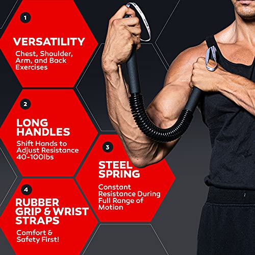 Core Prodigy Python Power Twister Bar - Ejercicio superior del cuerpo para pecho, hombro, antebrazo, bíceps y equipo de entrenamiento de fortalecimiento de brazo