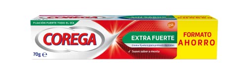Corega, Crema Fijadora para Prótesis Dentales, Extra Fuerte durante Todo el Día, Sabor a Menta Fresca, 70 g