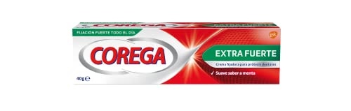 Corega, Extra Fuerte, Crema Fijadora para Prótesis Dentales, Sabor Menta, Fijación Fuerte y Duradera, 40 g