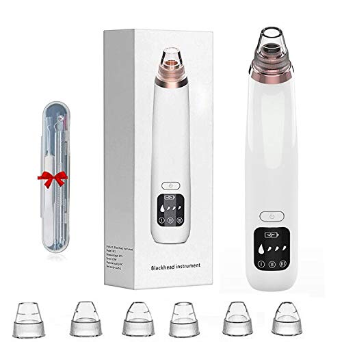 Coriver Aspirador removedor de espinillas, limpiador facial de 5 piezas, herramienta limpiadora de comedones para acné, 6 cabezales de succión, limpiador eléctrico para puntos de poros