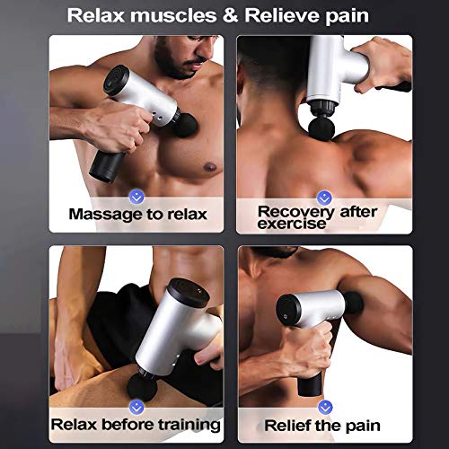 Coriver Pistola de masaje de 10 cabezales de repuesto, tejido profundo, 30 velocidades, masajeador muscular de mano ultra silencioso con indicador LED, pantalla táctil para aliviar la tensión muscular