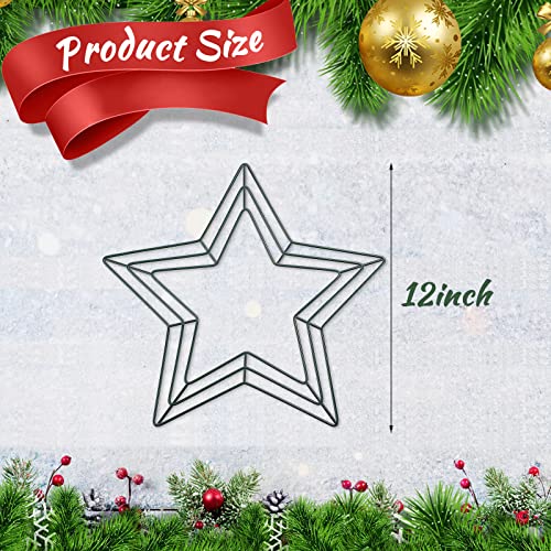 Corona de Alambre de Navidad de 12 Pulgadas Marco de Corona Forma de Estrella Marco de Corona Floral Verde Oscuro Multicapa Decoración de Marco de San Valentín de Metal para Boda (2)