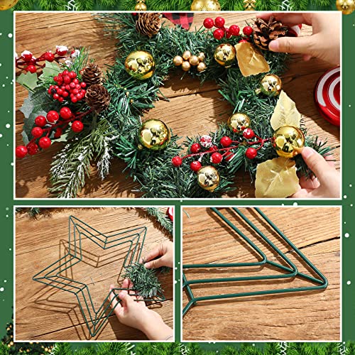 Corona de Alambre de Navidad de 12 Pulgadas Marco de Corona Forma de Estrella Marco de Corona Floral Verde Oscuro Multicapa Decoración de Marco de San Valentín de Metal para Boda (2)